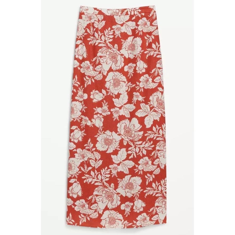 Old Navy sz XXL Womens Linen Red Floral Print Stretchy Pull On Maxi Dress Beach